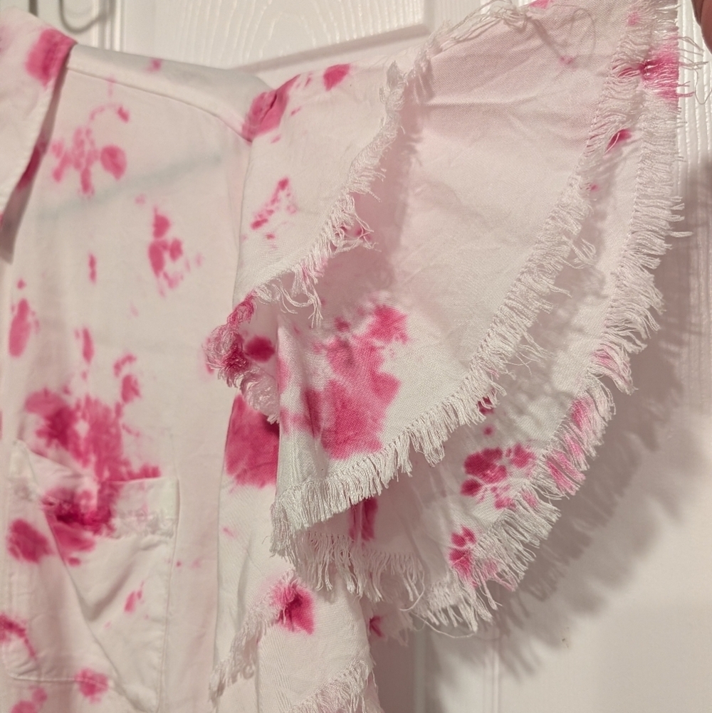 White Birch Tie Dye Button Down Shirt Pink White Medium - Picture 3 of 15